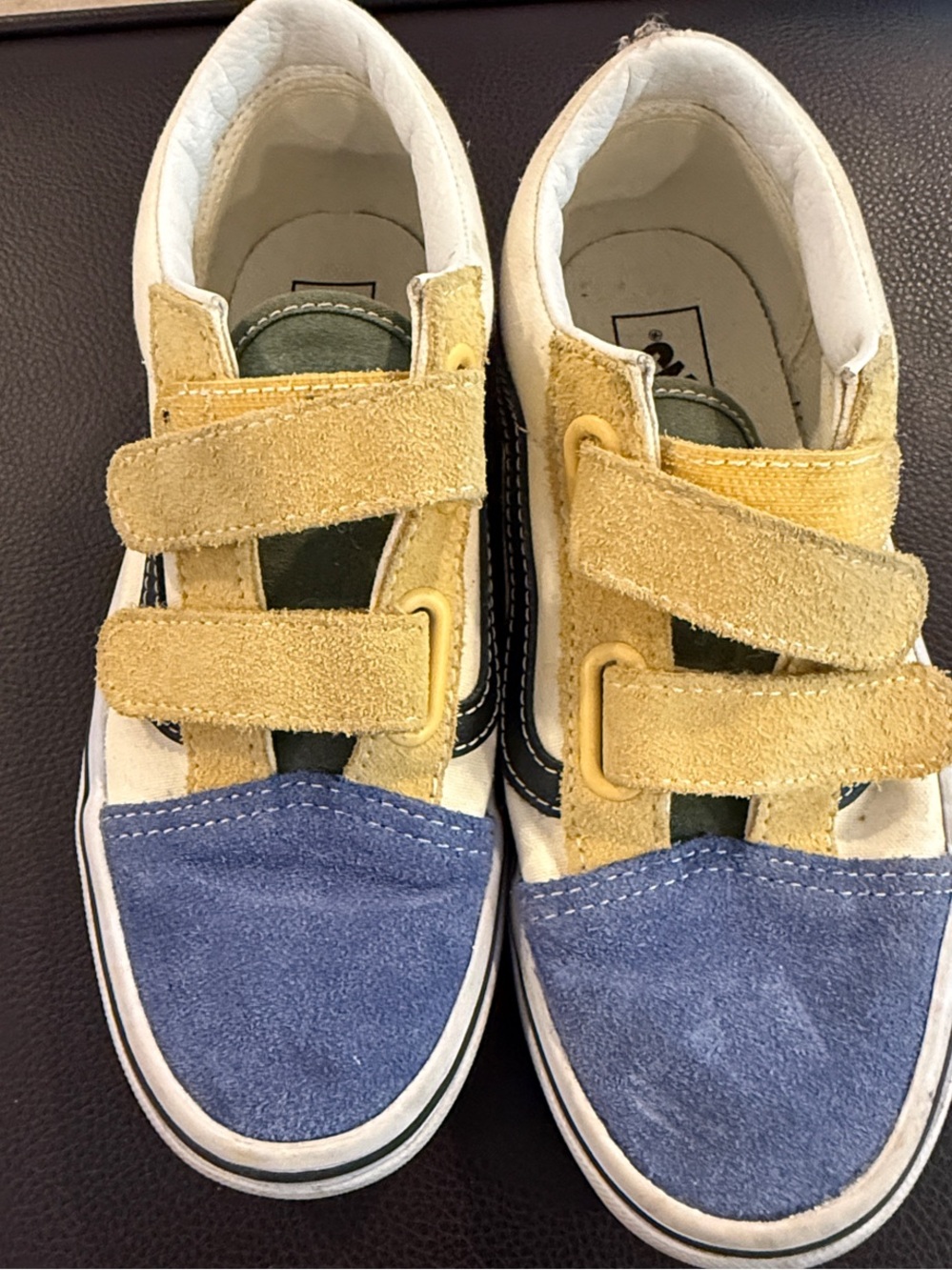 Kids VansTwo-Tone Suede Velcro Sneakers in Yellow and Blue